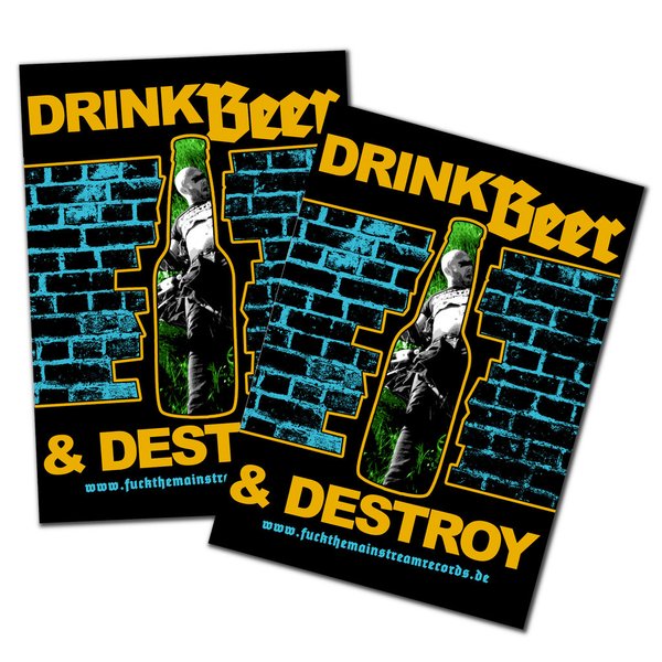 DRINK BEER & DESTROY - "herz" POSTER A3