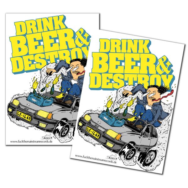 DRINK BEER & DESTROY - "kadetlev opelfink" POSTER A2