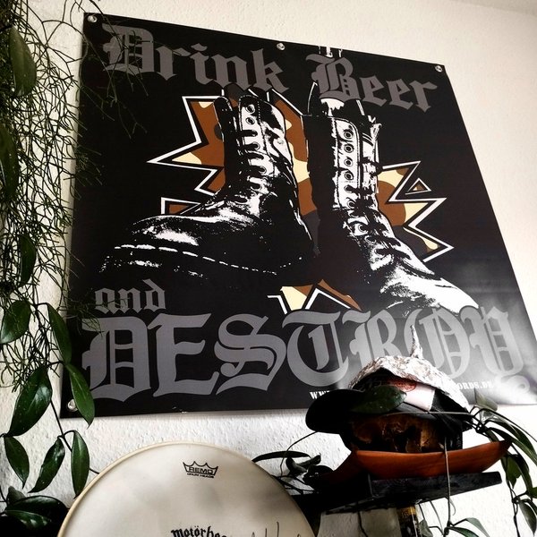 DRINK BEER & DESTROY - "boots" (BANNER 1M x 1M)